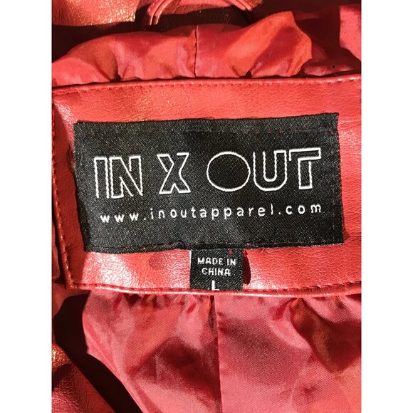 In X Out Women's Moto Red Vegan Leather Ahnk Punk Jacket - Picture 3 of 16